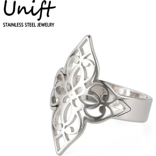 Unift Filigree Hollow Flower Ring for Women Adjustable Stainless Steel Rings Accessories Vintage Jewelry Wedding Band Gift