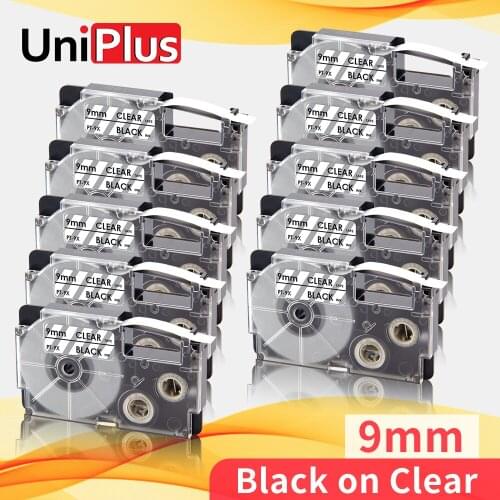 UniPlus Compatible Casio Label Tape XR-9X XR9X 9mm Printer Ribbon Black on Clear 3/8" for Casio Label Maker KL130 430 750 7000