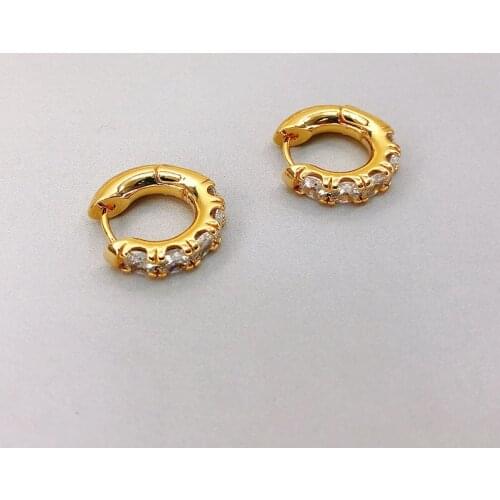Unisex gold plated zircon earrings hoop 18K real gold plated shiny gift jewelry