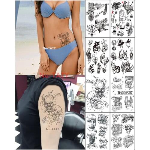 Nu-TATY Waterproof Temporary Sticker Black White Sketch Series Bullet Witch Pet Cat Snake Black Clown Temporary Tattoo Sticker
