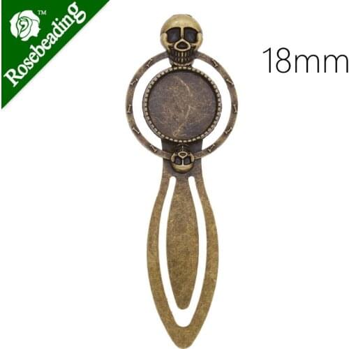 High Quality Vintage Antiqued Bronze Skull Bookmark with 18mm Round Bezel,length:87mm,10pcs/lot-C4240