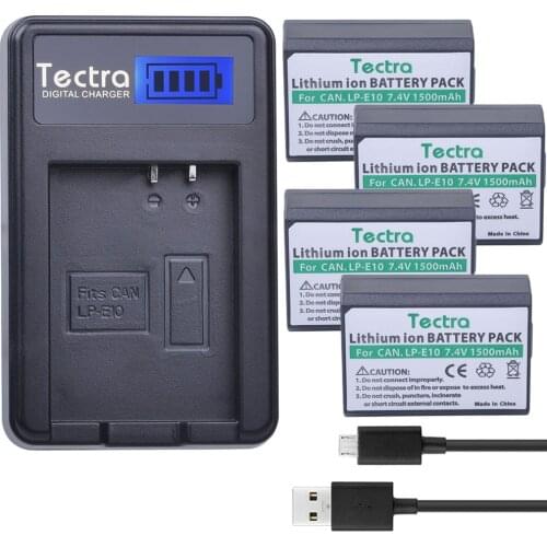 Tectra 4pcs LP-E10 LPE10 LP E10 Bateria + LCD USB Charger for Canon EOS Rebel T3 T5 T6 Kiss X50 Kiss X70 EOS 1100D EOS 1200D