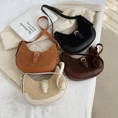 Women Bag Autumn Winter Cashmere PU Bucket Lock Vintage Fashion Shoulder Bag Handbag Purse Luxury Euro-America Style