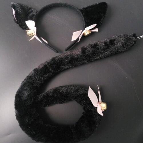 Women Lolita Girl Anime Fox Cat Girls Plush Headband Tail Housekeeper Maid Dressing Up Set Props Party Cosplay Costume