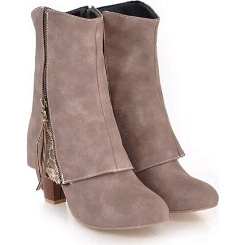 Big Size 9 10 11-13 boots women shoes ankle boots for women ladies boots shoes woman winter Turn over side zipper round head