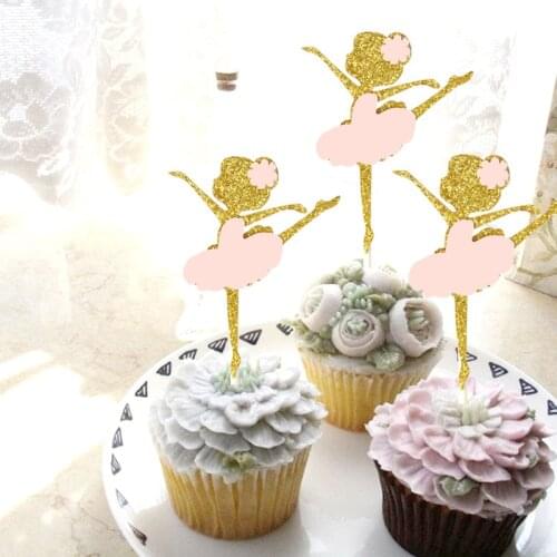 10PCS Gold Glitter Dancing Girl Ballerina Cupcake Toppers for Wedding Shower Party Bridal Birthday Party Decorations Cake Pick