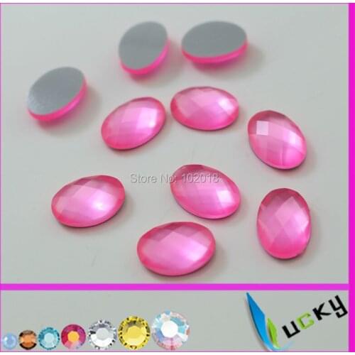 1440PCS 10*14mm oval shape florscent pink color hotfix epoxy flatback pearl rhinestone perfect look