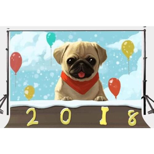 150x210cm Photography Background 2018 New Year Background Cute Dog Backdrop Colorful Balloons Photography Backdrops