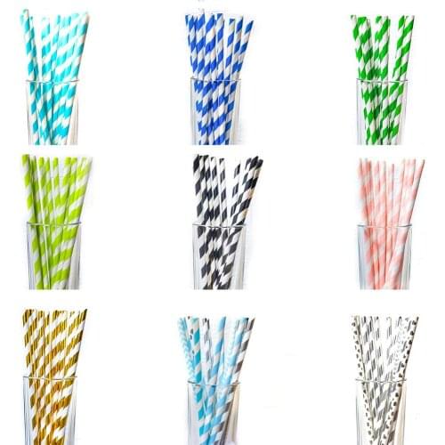 25Pcs/Lot Disposable Paper Straws Foil Stripe Creative Mixed Drinking Party Decorations Kids Christmas Creative Party Supplies