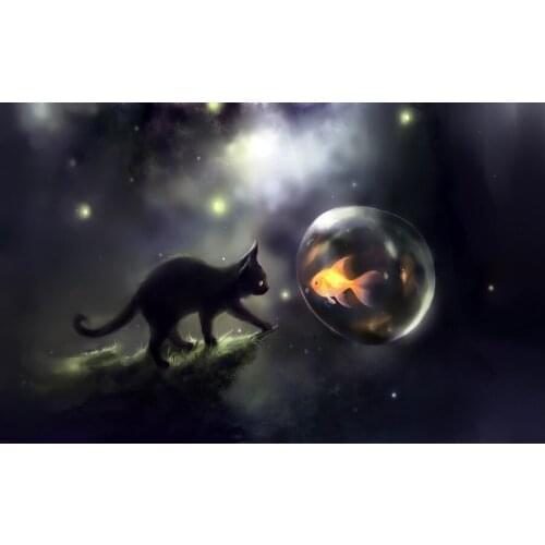 5D Full Drilled Diy Diamond Painting Handmade Animal Cat Fish Cross Stitch Resin Square Diamond Sets Diamond Embroidery