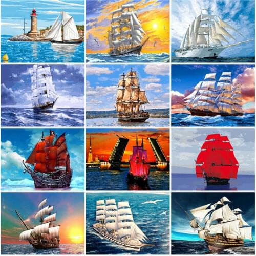 AZQSD Paints By Numbers Scenery Pictures Oil Drawing By Numbers Boat Home Decoration Full Set Coloring By Numbers 50x40cm