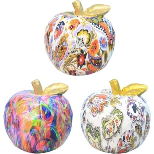 B0KB Colorful Fruit Figurines Artwork Resin Abstract Graffiti Statue Desktop Decor