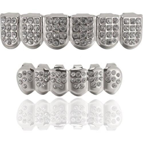 Hip Hop Iced Out Grillz Top & Bottom Teeth Grillz Colorful Punk Grills Dental Gold Tooth Caps Rapper Jewelry Rhinestone Grillz