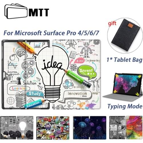 MTT PU Leather Tablet Case For Microsoft Surface Pro 4 5 6 7 12.3 inch Fold Flip Stand Cover Graffiti Protective Shell Funda