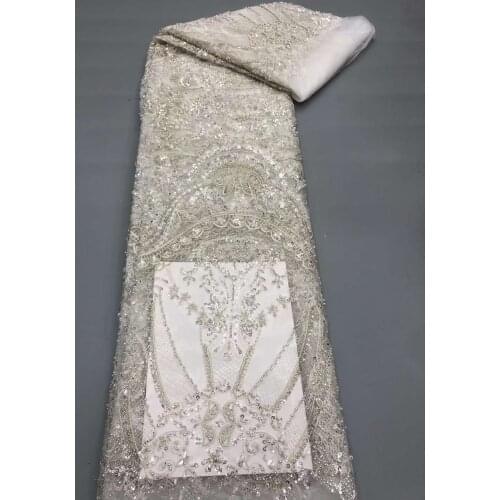 Hot Sale African Lace Fabric Beads Tube Sequins Craft Embroidery Sewing Design Evening Party Wedding Dress 5 Yards Wholesale