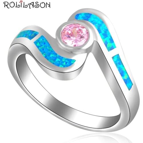 Hotbuying Wholesale & Retail Design Pink Crystal Blue Fire Opal silver plated Fashion Jewelry Ring OR533 USA SZ #6.5 #7.5 #8.5