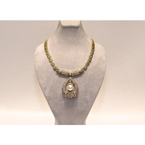 Perfect Vintage Original 18k Gold Natural Diamond And Pearl Decorated Perfect Decorated Pretty Necklace
