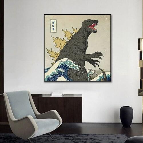 The Great Beast Off Kanagawa Canvas Paintings Abstract Animals Wall Art Posters and Prints Wall Decor Pictures for Kids Boy Room