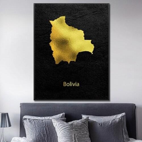 Classic Gold Map Art Bolivia Canvas Painting Mural Picture Prints Home Decoration Wall Poster Decoration Living Room