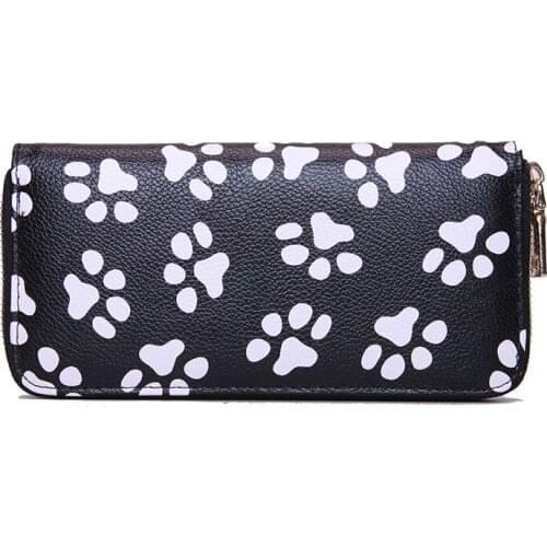 10PCS / LOT Women Wallets Smiling Faces Long Card Holder Handbag Dog Footprints Purse Zipper Large Wallets Clutches Money Bags