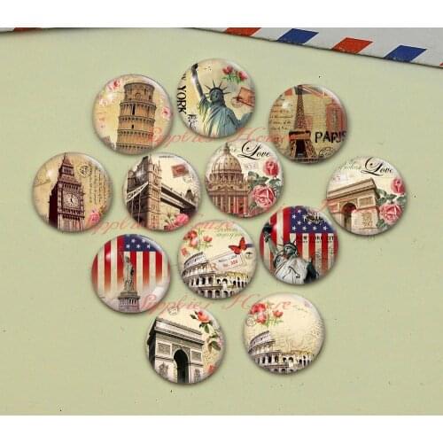 Handmade Round Paris photo glass Cabochons, Jewelry Finding Cameo Pendant Settings, (F047-591)