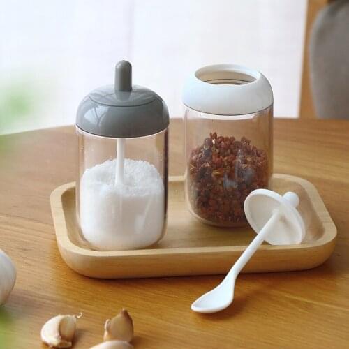 Kitchen Seasoning Bottle Pepper Can Bottles Spice Salt Storage Organizers Box Kitchen Seasoning Container Jar With Lid Spoon Set