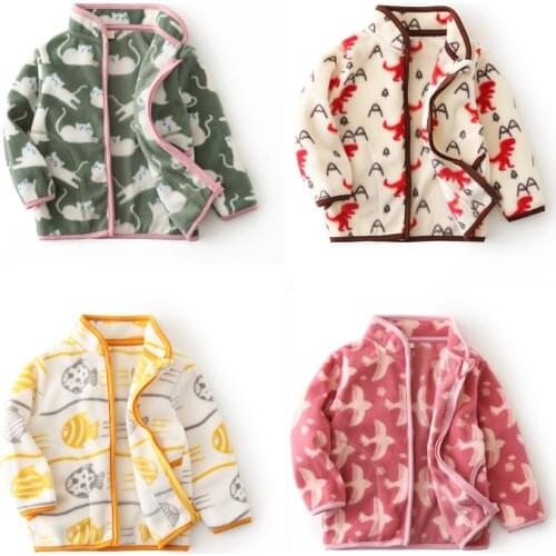 Baby Boy Jacket Fleece Coat 2021 Spring Autumn New Childrens Cartoon Print Dinosaur Peach Heart Cute jacket