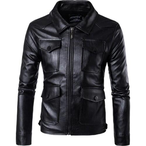 Newest Spring Autumn Leather Jacket Men Multi-Pocket Classic Motorcycle Leather Jacket Slim Fit Zipper Male Outwear 5XL