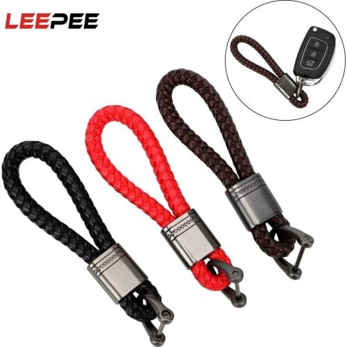 LEEPEE Car Keyring Hand Woven Horseshoe Keychain PU Leather Key Ring Chain Key Holder Car-styling Auto Accessories