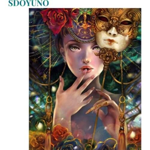 SDOYUNO oil painting by numbers Mask women Room Decoration pictures by numbers Canvas Painting diy Frameless 60X75cm