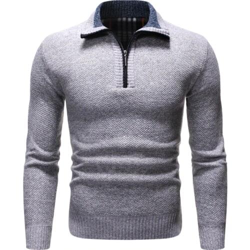 2021 Spring Mens Pullover Thick Warm Knitted Sweater Men Solid Casual Turtleneck Sweaters Half Zip Winter Warm Fleece Pullovers