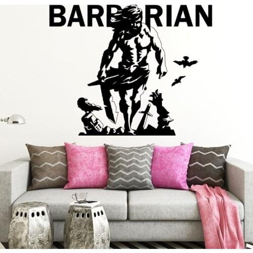 Barbarian Wall Sticker Warrior Vinyl Decal Knight War Medieval Home Decor Boys Bedroom Wall Decoration Sword Crow Art Mural