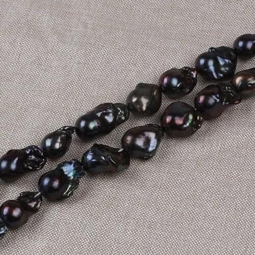 Natural freshwater black irregular flameball pearl strand 16-17mm large big size fireball baroque pearls jewelry