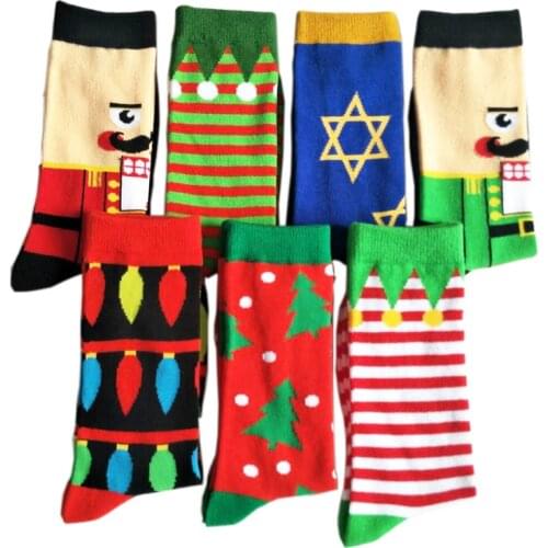 Mens Happy Cartoon Combed Cotton Socks Hot Sale color Funny Socks Crew Santa Claus Christmas Gift Skateboard Hip-hop sock