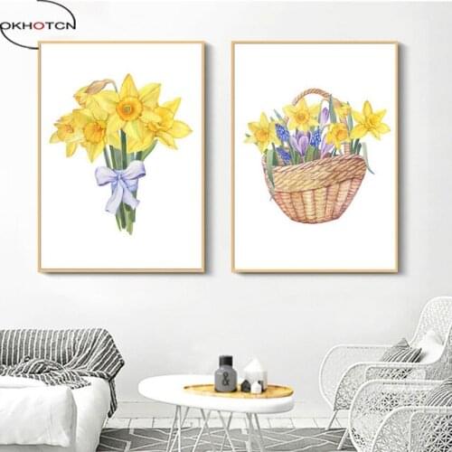OKHOTCN Minimalist Flower Basket Scenery Wall Art Canvas Painting Watercolor Nature Landscape Pictures For Living Room Decor