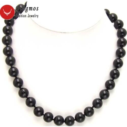 Qingmos Black Round Agates Necklace for Women with 14mm Round Natural Agates Chokers Necklace Women Fine Jewelry 18 inch nec5276