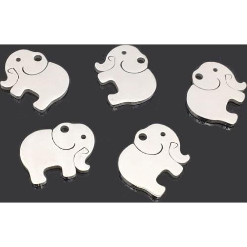 10pcs Elephant Stainless Steel One Hole Pendant High Polished Stainless Steel Elephant Charm for DIY Jewelry Making