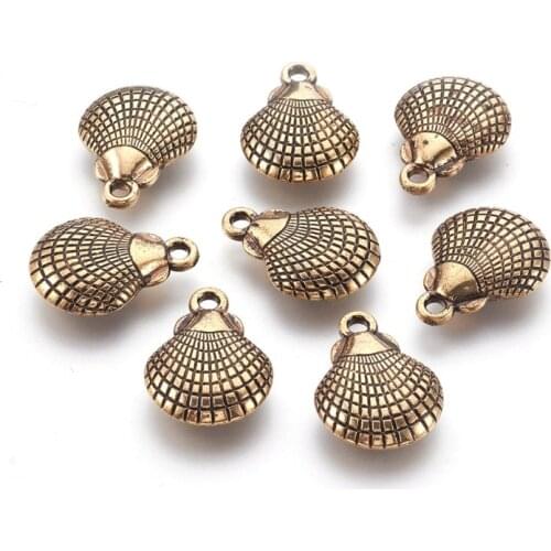 20pcs Antique Golden CCB Plastic Sea Shell Pendants for jewelry making Necklace Gifts 25.5x19x6mm, Hole: 3mmF70