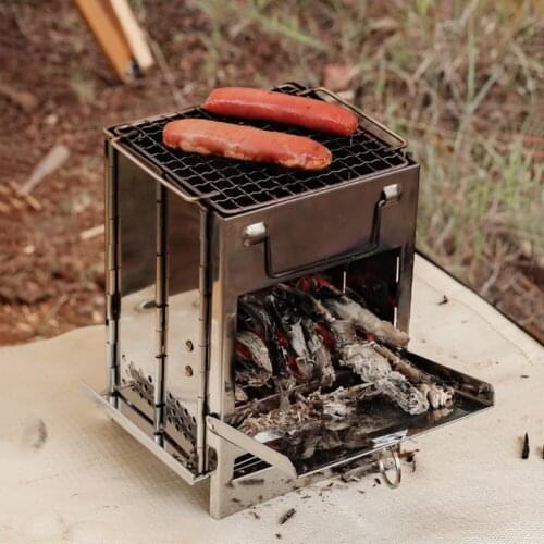 Mini Outdoor Firewood Stove Portable Camping Picnic BBQ Travel Folding Stainless Steel Wood Stove Charcoal Cooking Grill