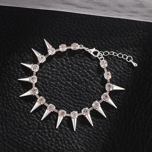 Exaggerated Luxury Rhinestone Rivet Bracelet Charm Hand Jewelry for Hip Hop Men Crystal One Row Chain Bracelets S1178