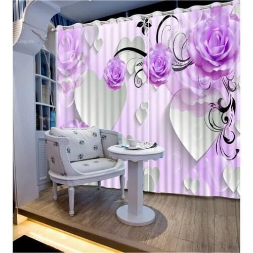 Romantic Living Room Bedroom Curtains Blackout Window Curtain Purple Rose Decor Printing Photo Drapes
