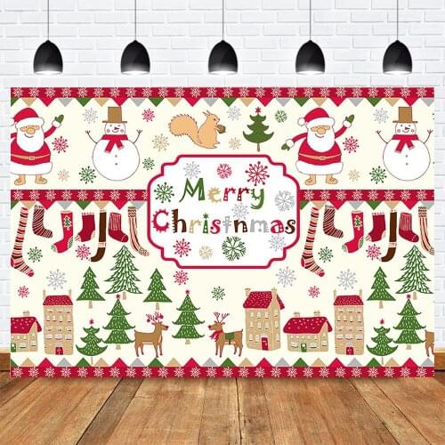 Merry Christmas Backdrop Photography Cartoon Animal Theme Winter Baby Birthday Background Elk Santa Claus Snowflake Photo Studio