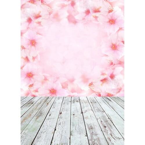 Pink Flowers Bokeh Wooden Floor Photography Background Vinyl Backdrops for Children Baby Lovers Wedding Photo Studio Photocall