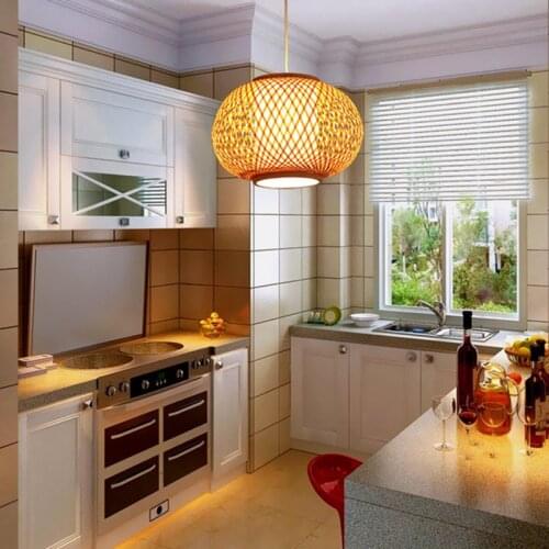 Hand knitted Bamboo Pendant Light,Japan style E27 for restaurant bedroom Rustic rattan art lampadario modern lamp suspendues