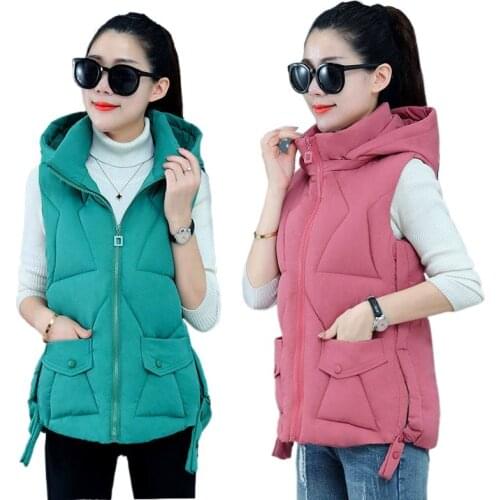 Autumn winter 2021 New padded warm Woman hooded vest Remove hat vest sleeveless jacket for women Plus Size S-3XL