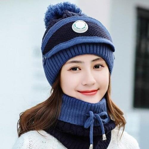 Women Thick Warm Beanie Skullies Hat Female knit Bonnet Beanie Caps Outdoor Riding Ski hat Sets Winter knitted Beanies Hats