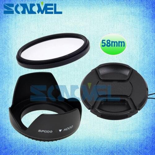 58mm UV Filter+front Lens Cap+Flower Lens Hood For Canon 1300D 800D 760D 750D 650D 600D 100D 80D 70D 77D 60D and 18-55mm lens