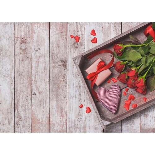 Rose Gift Heart Wooden Plank Photographic Background Vinyl Cloth Backdrop for Children Lovers Valentines Day Wedding Photophone