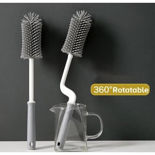 Rotatable Bottle Cleaner Silicone Brush Soft Head Glass Cup Mug Cleaning Brush with Long Handle Cup Scrubber Cleaning Tool