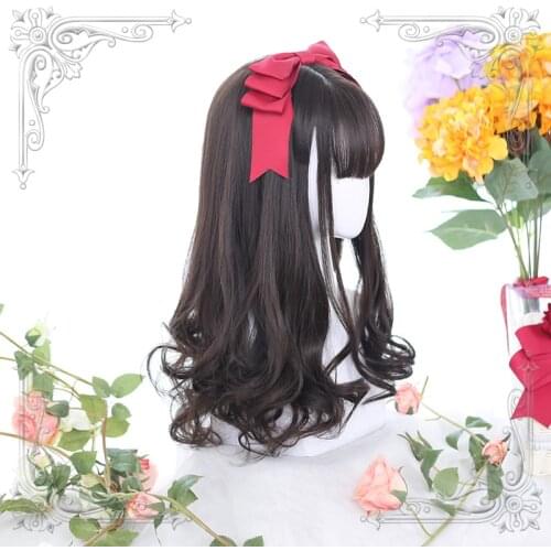 High Quality Multicolor Lolita Natural Black Brown Air Bangs Long Curly Hair Wig Cosplay Party